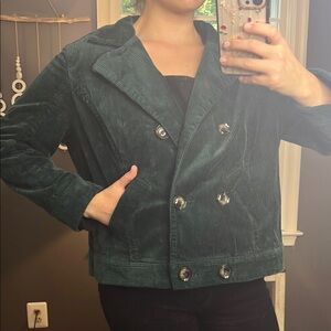 a MTL 1980 Corduroy Green Pea Coat with Classic Double-Breasted Design